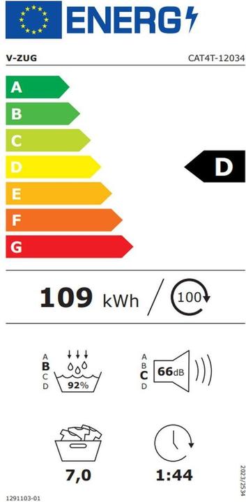 Energy Label V-Zug Combi Adora V4000 (7 kg, Left)