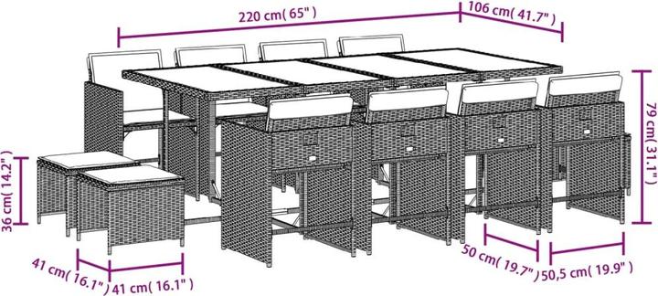 Produktbild VidaXL Gartenmöbel Essgruppe Gartengarnitur 13-tlg. Beigemischung Poly Rattan (220 cm)