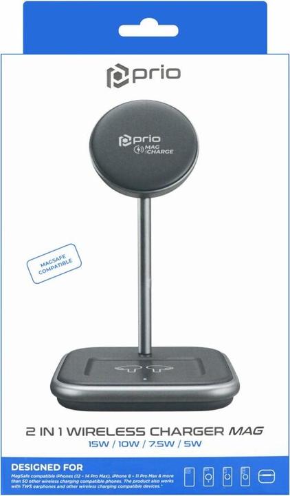 Image du produit prio Chargeur sans fil 15W 2 en 1 MAG (USB C) noir (15 W)