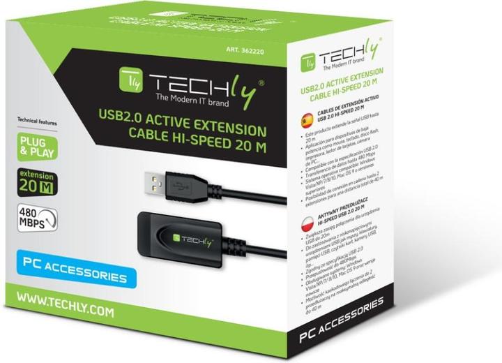 Immagine prodotto Techly Cavo di prolunga attivo USB2.0, 20 m Questo cavo USB attivo estende e amplifica il segnale (20 m, USB 2.0)