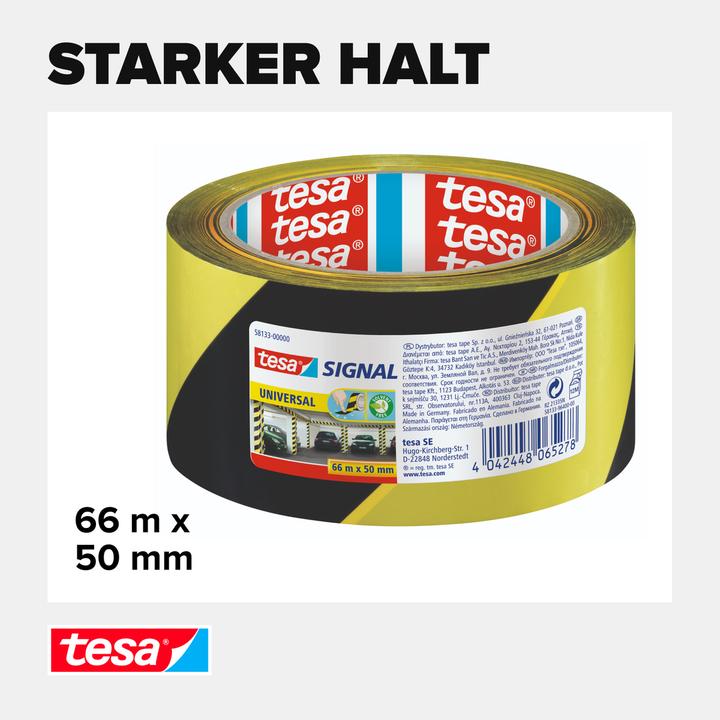 Produktbild tesa UNIVERSAL Signal Markierungsband, selbstklebendes PP Warnband zur permanenten Markierung (50 mm)
