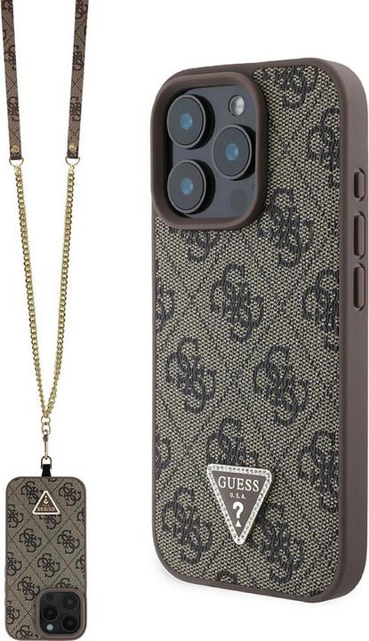 Productafbeelding Guess GUHCP16LP4TDSCPW iPhone 16 Pro 6,3" brązowy/bruin hardcase Leer Metalen Logo Strass Crossbody (Apple iPhone 16 Pro)