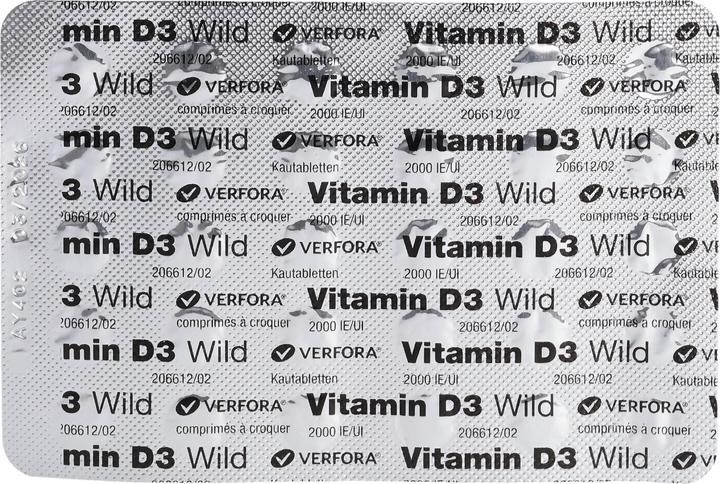 Nährwerte und Zutaten Wild Pharma Vitamin D3 Wild Tablette 2000 IE vegan (60 Stück, Tabletten, 20 g)