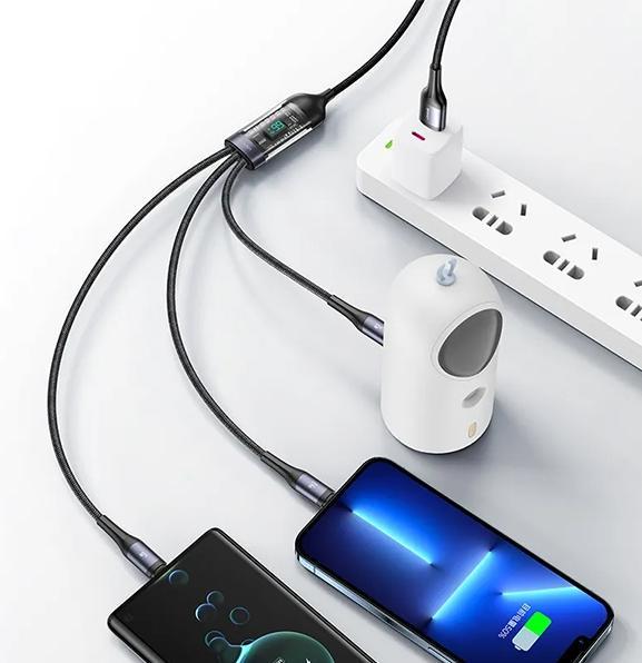 Immagine prodotto Usams US-SJ582 U83 3IN1 66W Display digitale trasparente Cavo di ricarica rapida e dati da 1,2 m USB a (1.20 m, USB 3.2 Gen 1)