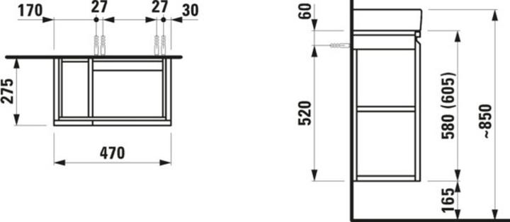 Actual product image Laufen Pro S vanity unit, for washbasin H815954, side shelf left, 480x275x580mm, H483002095 (31 x 52 x 65.5 cm)