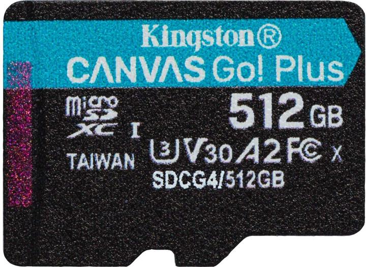 Actual product image Kingston Card Canvas Go Plus MicroSD +ADP 512GB (512 GB, microSDXC, U3, UHS-I)
