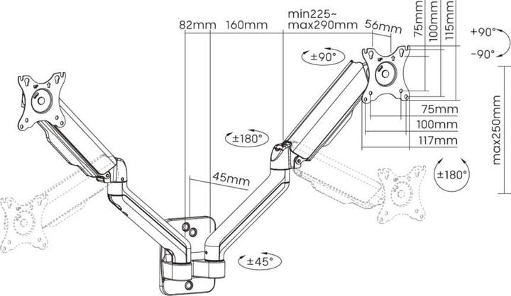 Produktbild equip Tischhalterung 17"-32"/ 2TFT je Xkg 360° Gasfeder (Wand, 32.01")