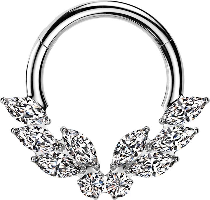 Star Piercing Micro Segmentring klappbar silber sechs Ovale und Schmetterling Kristalle silber (ohne Messing, Titan G23)