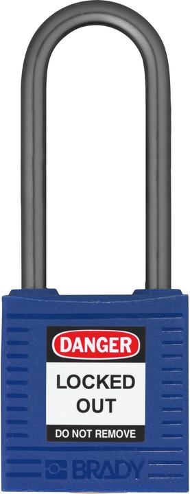 Produktbild Brady kompaktes Sicherheitsschloss Nylon, Blau, 50mm Bügelhöhe, 4.7mm Aluminium-Schliessbügel (Keye