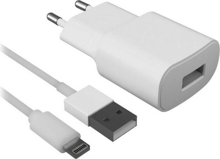 Image du produit Contact Chargeur mural + câble Lightning MFI Apple-compatible 2.1A Blanc (10 W)