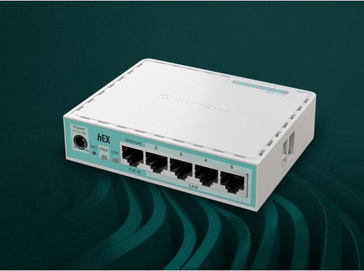 Immagine prodotto MikroTik E50UG - hEX (versione 2024) con CPU Dual Core 950MHz, 512MB RAM, 5 connessioni Gigabit LAN