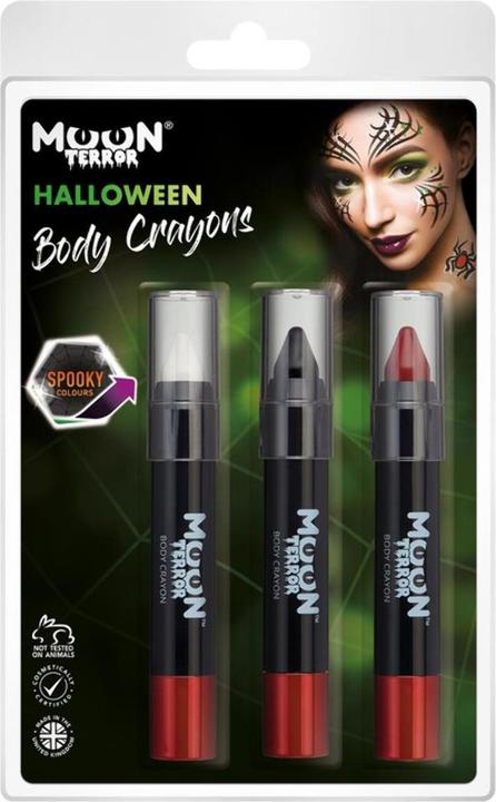 Produktbild Moon Creations Wachsmalstifte Gesichtsmalerei Halloween 3erPack (Schwarz, Weiss, Weinrot, 3 x)