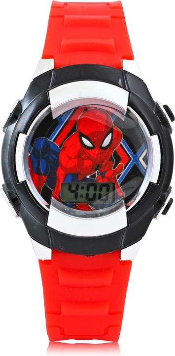 Accutime Armbanduhr Set Spider-Man mit Accessoires, Kinder LCD-Uhr mit digitaler Anzeige, blinkende (Digitaluhr)