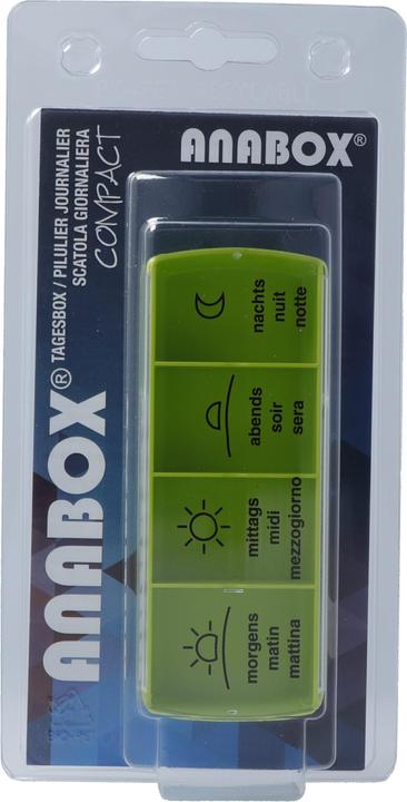 Produktbild Anabox Medidispenser compact Tagesbox grün 4 Fächer im Blister deutsch/französisch/italienisch