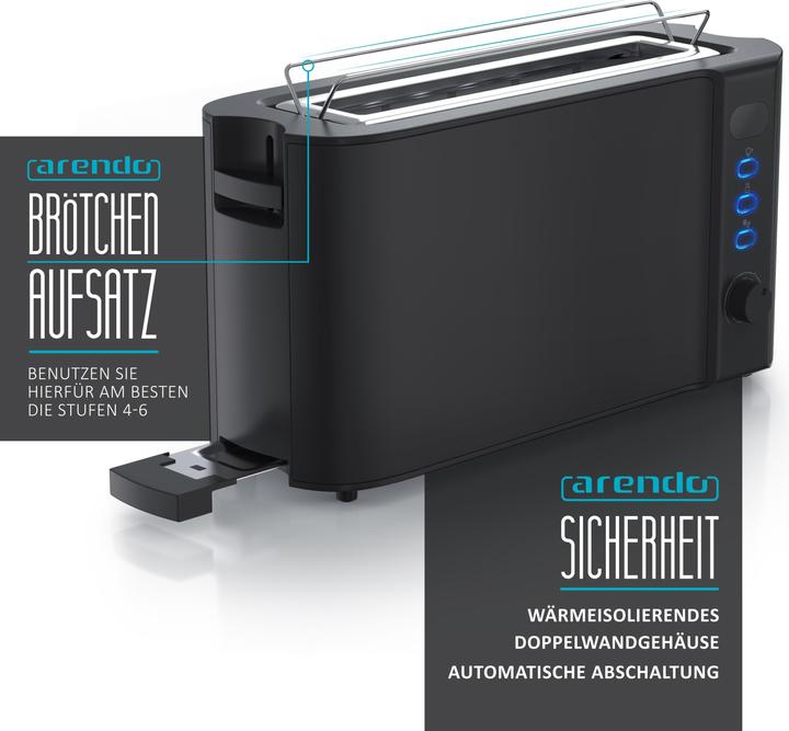 Actual product image Arendo Toaster stainless steel 2 slices long slot, bun warmer, display with remaining time indicator