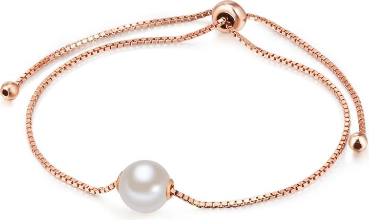 Immagine prodotto Valero Pearls Perla d'acqua dolce d'argento da donna in oro rosa 14,0 - 22,0 cm, regolabile in modo flessibile - (22 cm, Argento)