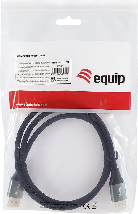 Produktbild equip DisplayPort 2.1 St/St 16K/60Hz komp.HDCP Alum. gr (1 m, DisplayPort)