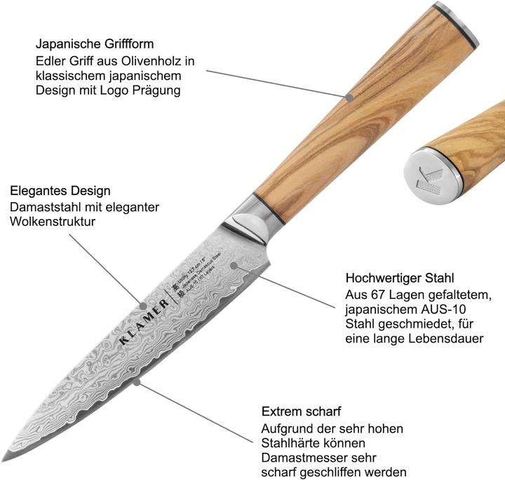 Immagine prodotto KLAMER Coltello multiuso, legno d'ulivo (12.70 cm)
