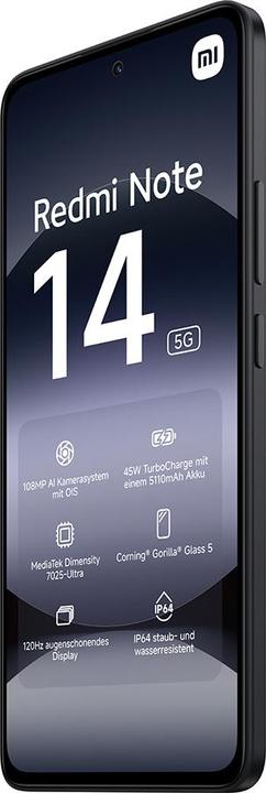 Actual product image Xiaomi Redmi Note 14 5G (128 GB, Midnight Black, 6.67", Dual SIM, 108 Mpx, 5G)