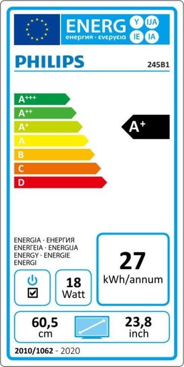 Energie-Label Philips 245B1/00 (2560 x 1440 Pixel, 24")