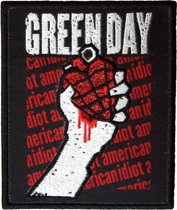 Produktbild Green Day Wiederholender Text Aufnäher zum Aufbügeln American Idiot gewebter Stoff (1 x)