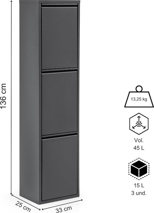 Produktbild Gowoll Küchenmülleimer mit Mülltrennsystem (3 x 15 L) (45 l)