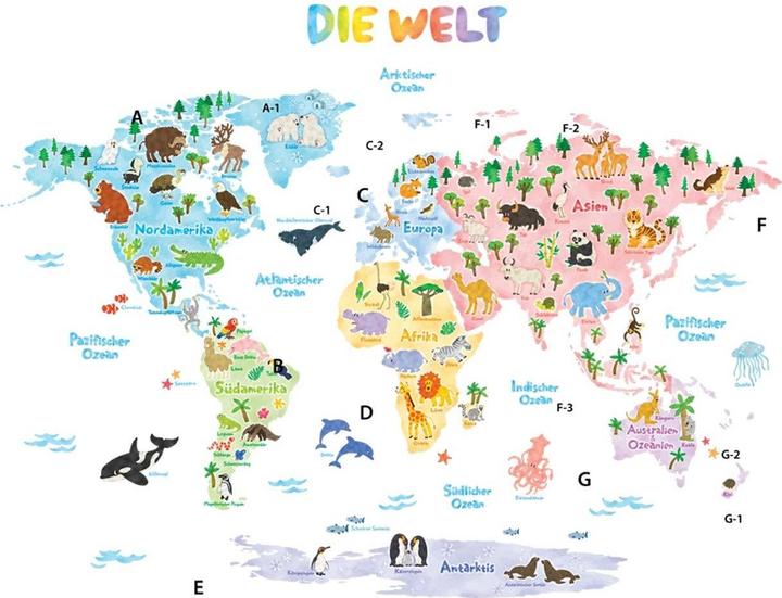 Actual product image Decowall Animal World Map (140 x 110 cm)