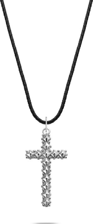Produktbild Rebel & Rose NL028-S-70 Studded Cross Black Unisex Halskette 70cm (925er Silber, Leder, 50 cm)