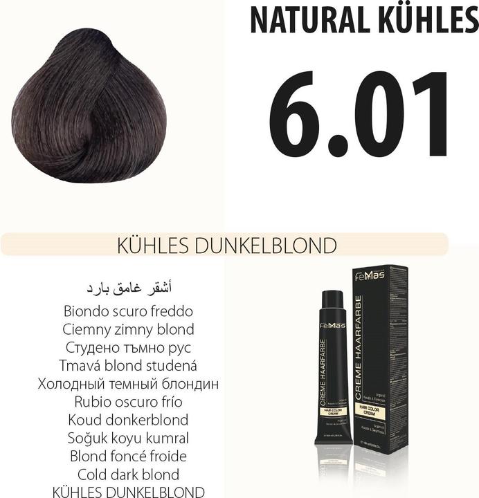 Immagine prodotto FemMas 6.01) Colore per capelli biondo scuro freddo 100ml (Biondo scuro fresco 100ml)