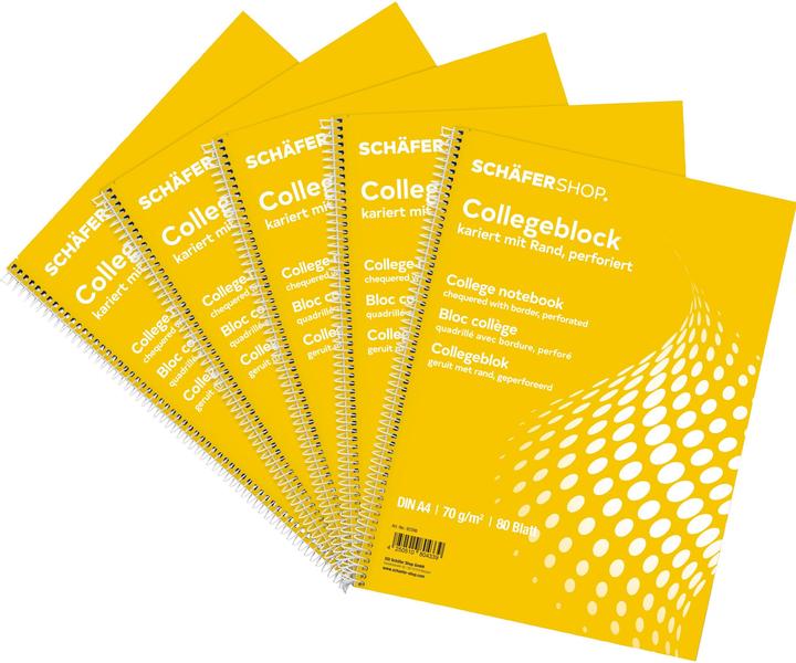Schäfer Shop Collegeblöcke, DIN A4, 80 Blatt, 5 Stück, weiss (A4, Kariert)