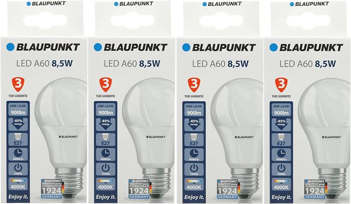 Produktbild Blaupunkt LED E27 Glühbirne - 9W - Neutralweiss 4000K - Led Lampen - 4-er Pack (E27, 9 W, 900 lm, 4 x, E)