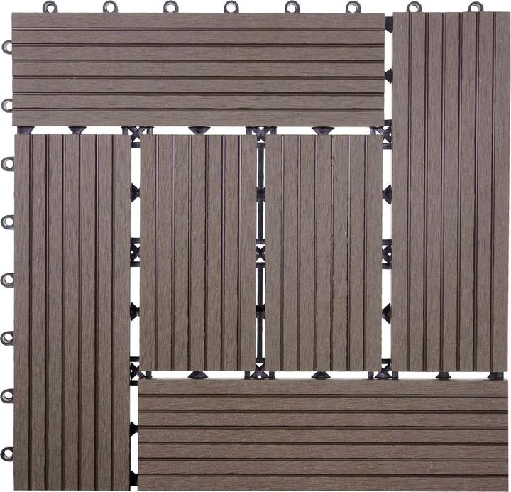 Produktbild Swisshandel24 WPC Bodenfliese Rhone, Holzoptik Balkon/Terrasse, 11x je 30x30cm = 1qm Basis, coffee versetzt (11 x, 30 x 30 cm)
