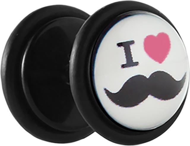 Produktbild Star Piercing Fake Plug schwarz mit i love Schnurrbart (ohne Messing, Acryl)