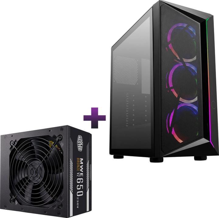 Actual product image Cooler Master CMP 510 ARGB MIDI TOWER CASE WITH WINDOW + MWE V2 230 V 650 W 80+ BRONZE POWER SUPPLY UNIT (ATX, mATX, Mini-ITX)