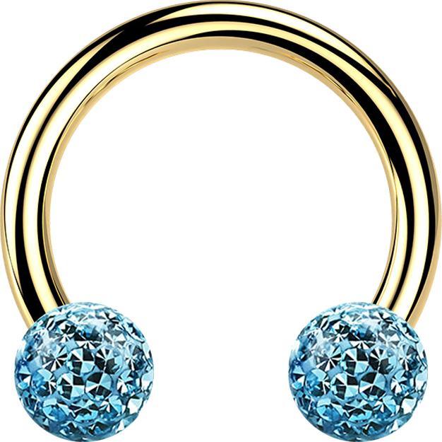 Produktbild Star Piercing Micro Circular Barbell vergoldet mit zwei Kristall Kugeln aqua Epoxy Schutzschicht (Titan G23, ohne Messing)