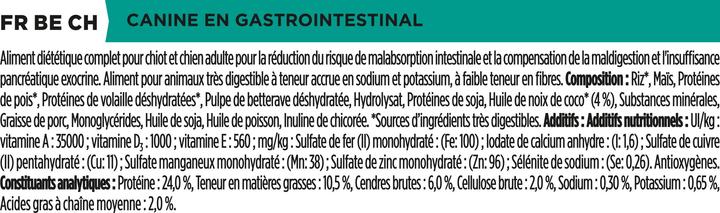 Valori nutrizionali e ingredienti Purina Ppvd Canine En Gastrointestinal Cakes 1,5kg (Adulto, 1500 g)
