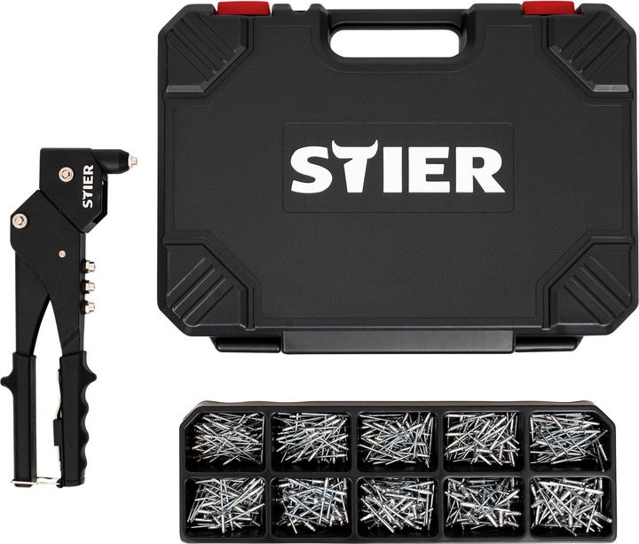 Stier Blindnieten-Satz Premium mit 360°-Handnietzange und Blindnieten 501-teilig