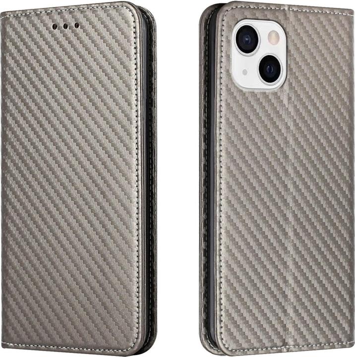 Actual product image Cover-Discount iPhone 14 Plus - Carbon Look Flip Case Cover grey (Apple iPhone 14 Plus)