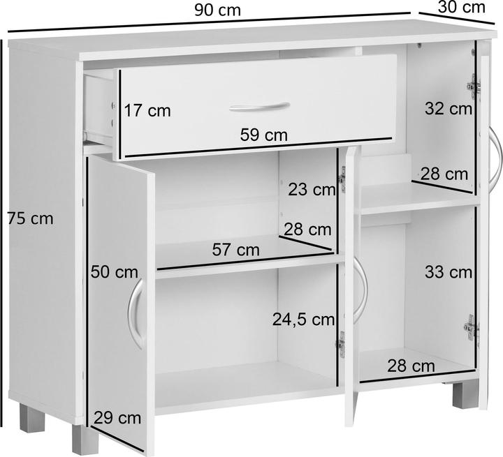 Produktbild FineBuy Sideboard Holz furniert Weiss (30 x 75 cm)