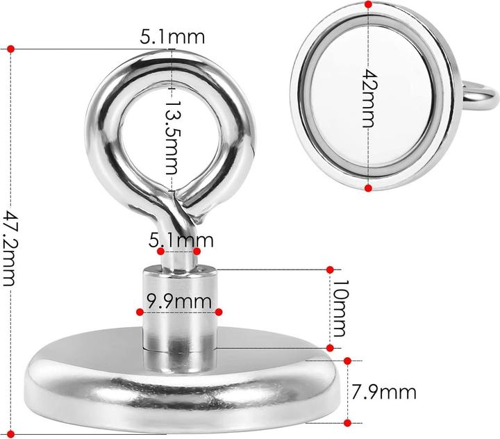 Produktbild Swissdetector Ösenmagnete - Extra stark - Ø 42 MM - Kraft 72.5 kg (X 1) (1 x)