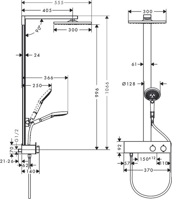 Produktbild hansgrohe HG Showerpipe Raindance E 300 1jet m ShowerTablet 350 chr 9 l/min EcoSmart
