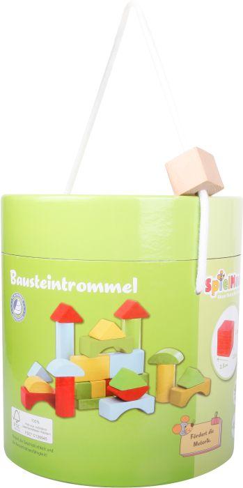 Actual product image Spielmaus PlayMouse wooden building blocks in drum