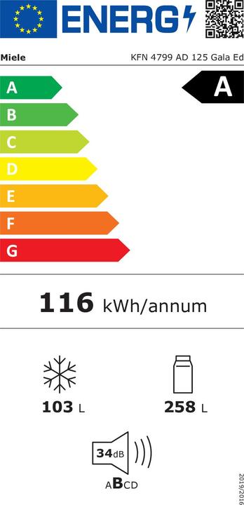 Energy Label Miele Fridge/freezer combination KFN 4799 AD 125 Gala Ed (361 l)