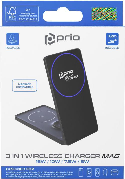 Produktbild prio 3 in 1 kabelloses Schnellladegerät MAG schwarz (15 W)