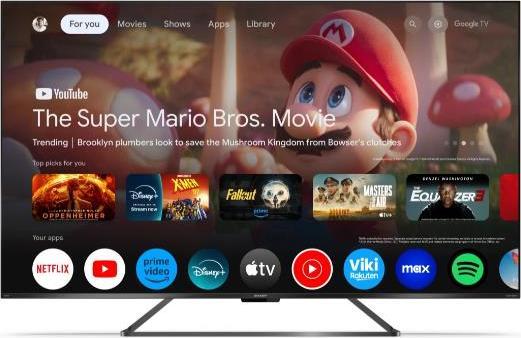 Actual product image Sharp 65GR8265E 65" (164cm) 4K Ultra HD QLED Smart Google Frameless TV, 144Hz, Dolby Vision IQ, Dolby Atmo (65", GR8, QLED, 4K)