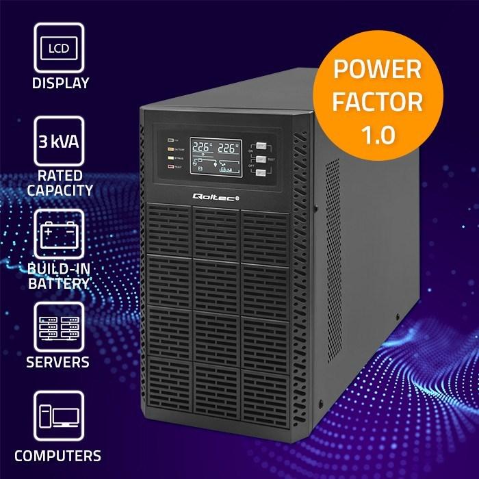 Image du produit Qoltec ZASILACZ AWARYJNY UPS 3KVA | 3000W | POWER FACTOR 1.0 | LCD | EPO | USB | ON-LINE (3 VA, 3000 W, Double convertisseur en ligne Onduleur)