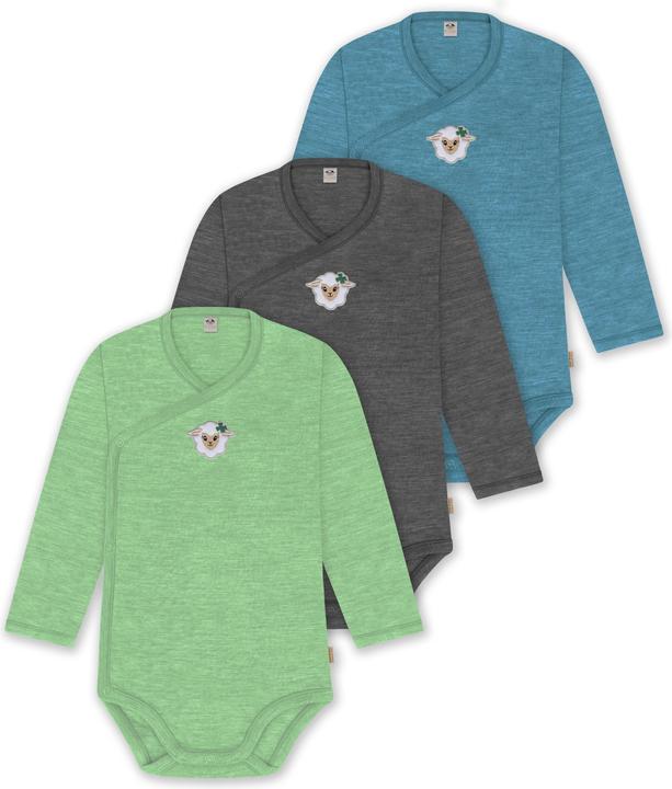 Actual product image Normani Set of 3 baby body wrap long sleeve toddler bodysuit made from merino wool - 9357 (50)