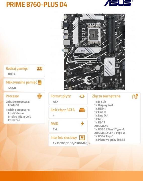 Produktbild ASUS PRIME B760-PLUS D4 (LGA 1700, Intel B760, ATX)