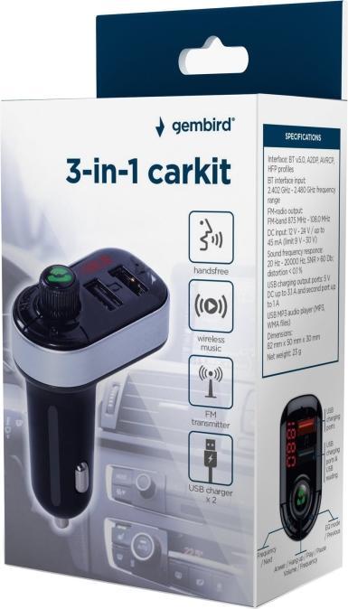 Actual product image Gembird Mobile Charger Car USB 3in1/Fm Transmitter Btt-05