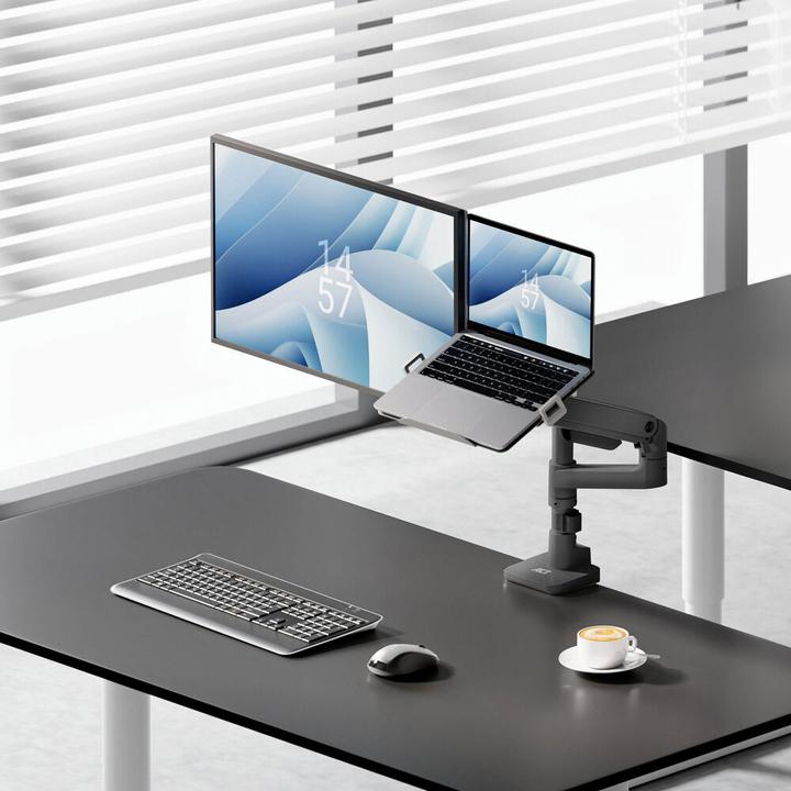 Produktbild Single monitor arm and laptop arm office premium, with gas spring, pole mounted (Tisch, 49")